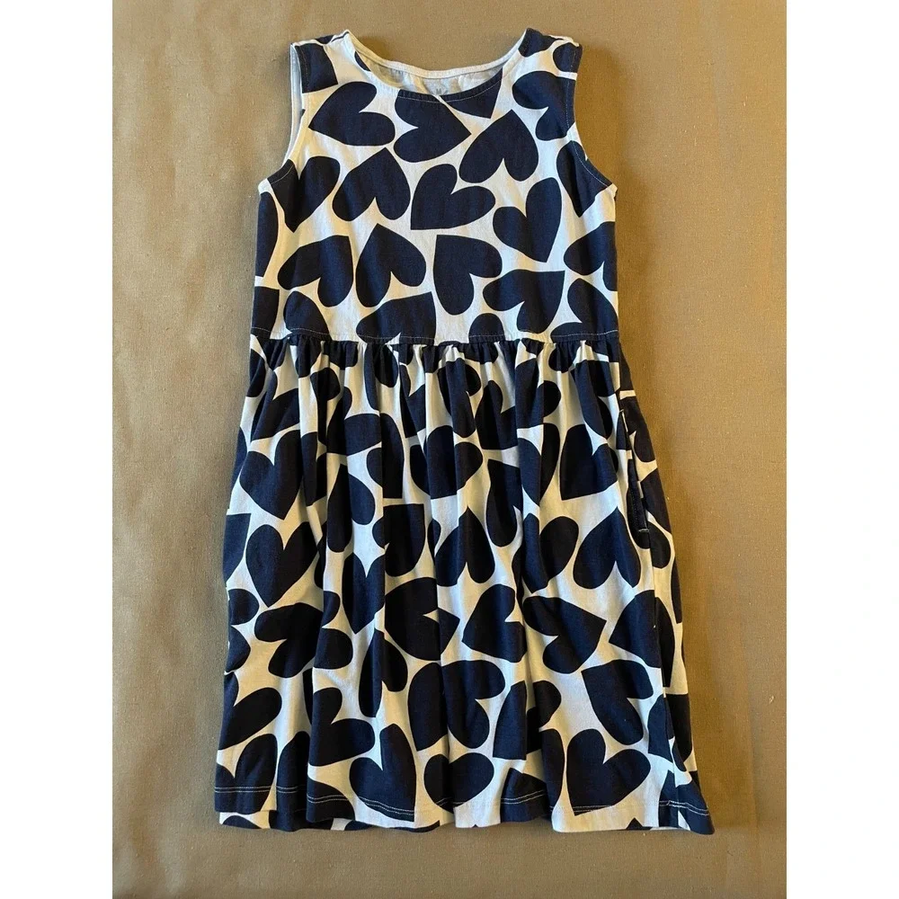 Primary Dress Girls Size 12 White with Blue Hearts Sleeveless Summer